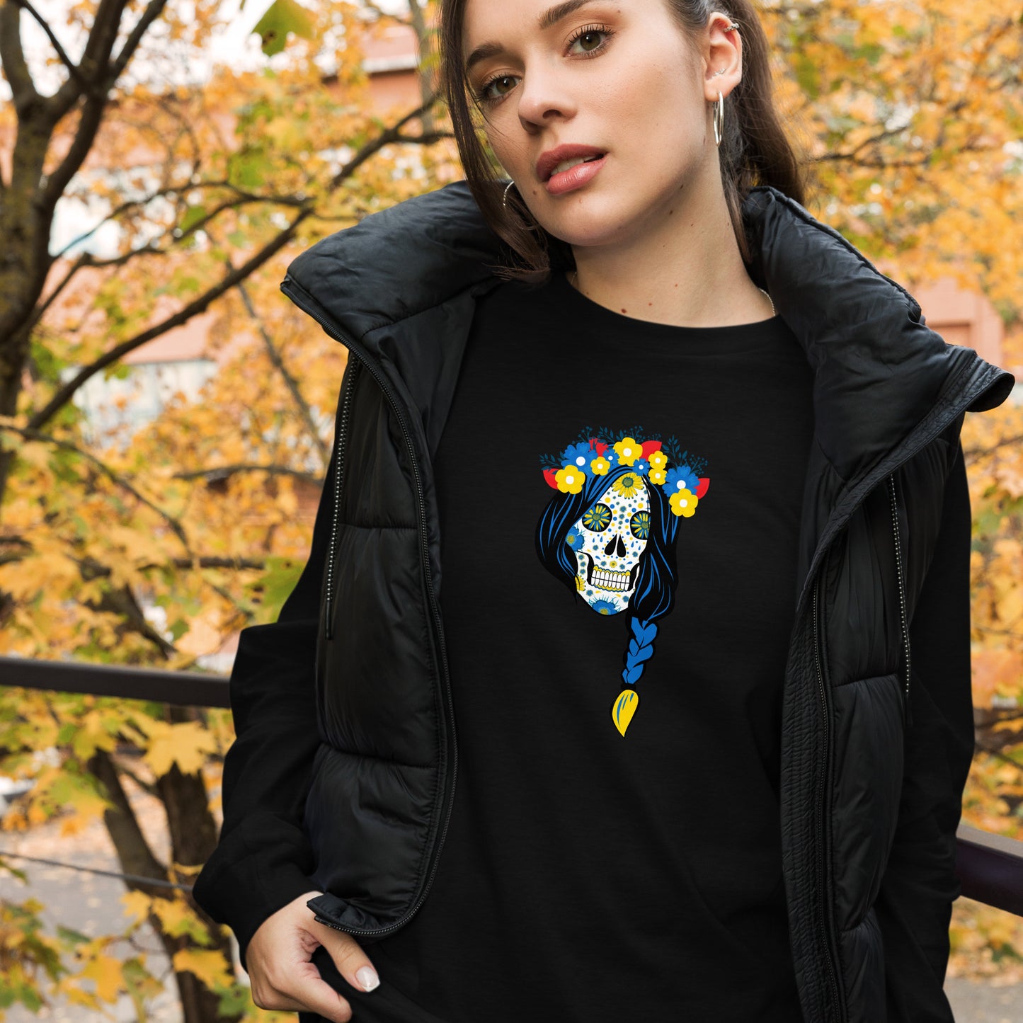 AtSymbolStore Lady-Ukraine Flower Skull Long-Sleeve T-Shirt (unisex)