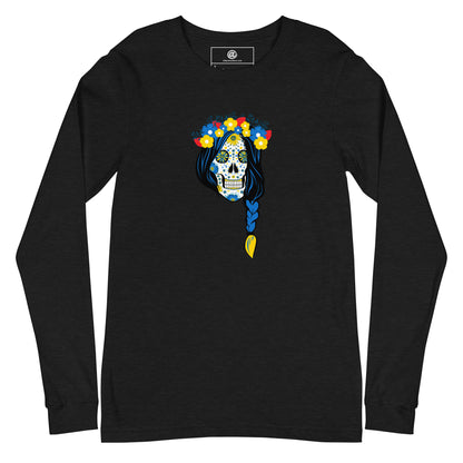 AtSymbolStore Lady-Ukraine Flower Skull Long-Sleeve T-Shirt (unisex)