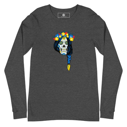 AtSymbolStore Lady-Ukraine Flower Skull Long-Sleeve T-Shirt (unisex)