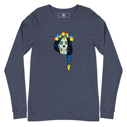 AtSymbolStore Lady-Ukraine Flower Skull Long-Sleeve T-Shirt (unisex)