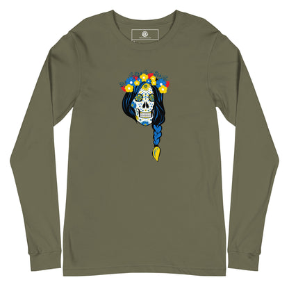 AtSymbolStore Lady-Ukraine Flower Skull Long-Sleeve T-Shirt (unisex)