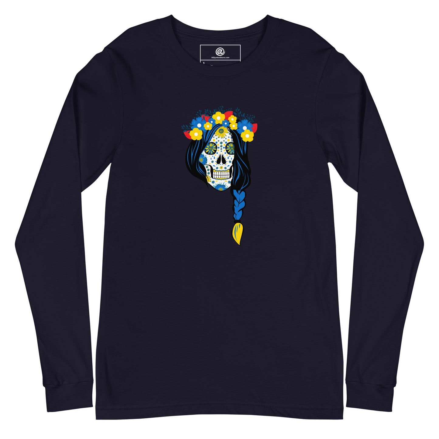 AtSymbolStore Lady-Ukraine Flower Skull Long-Sleeve T-Shirt (unisex)