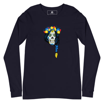 AtSymbolStore Lady-Ukraine Flower Skull Long-Sleeve T-Shirt (unisex)